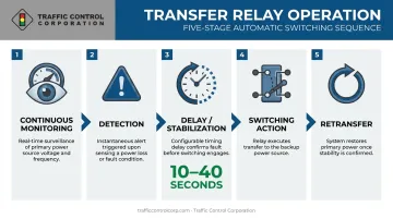 5-step transfer relay switch power failure detection and transfer sequence