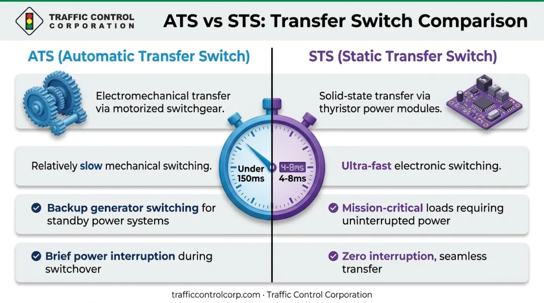 ATS versus STS transfer switch speed and application comparison chart