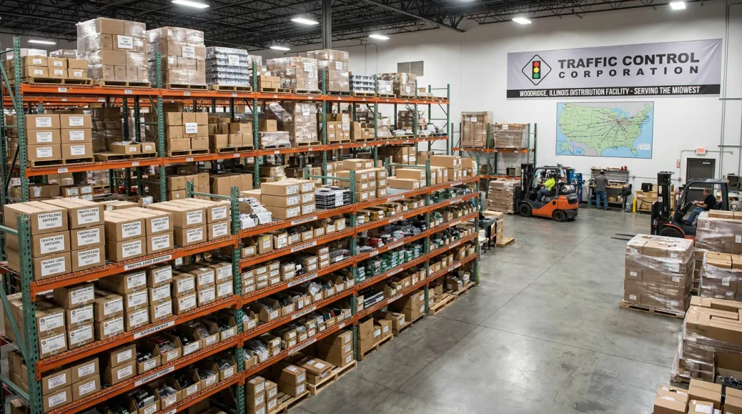 TCC Woodridge Illinois warehouse facility stocked with traffic signal load switches