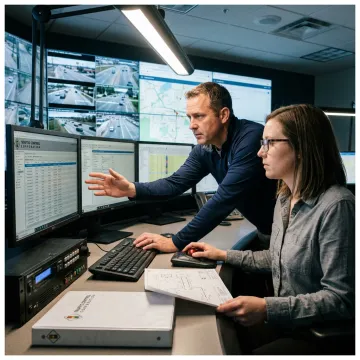 Traffic management technician monitoring signalized intersections