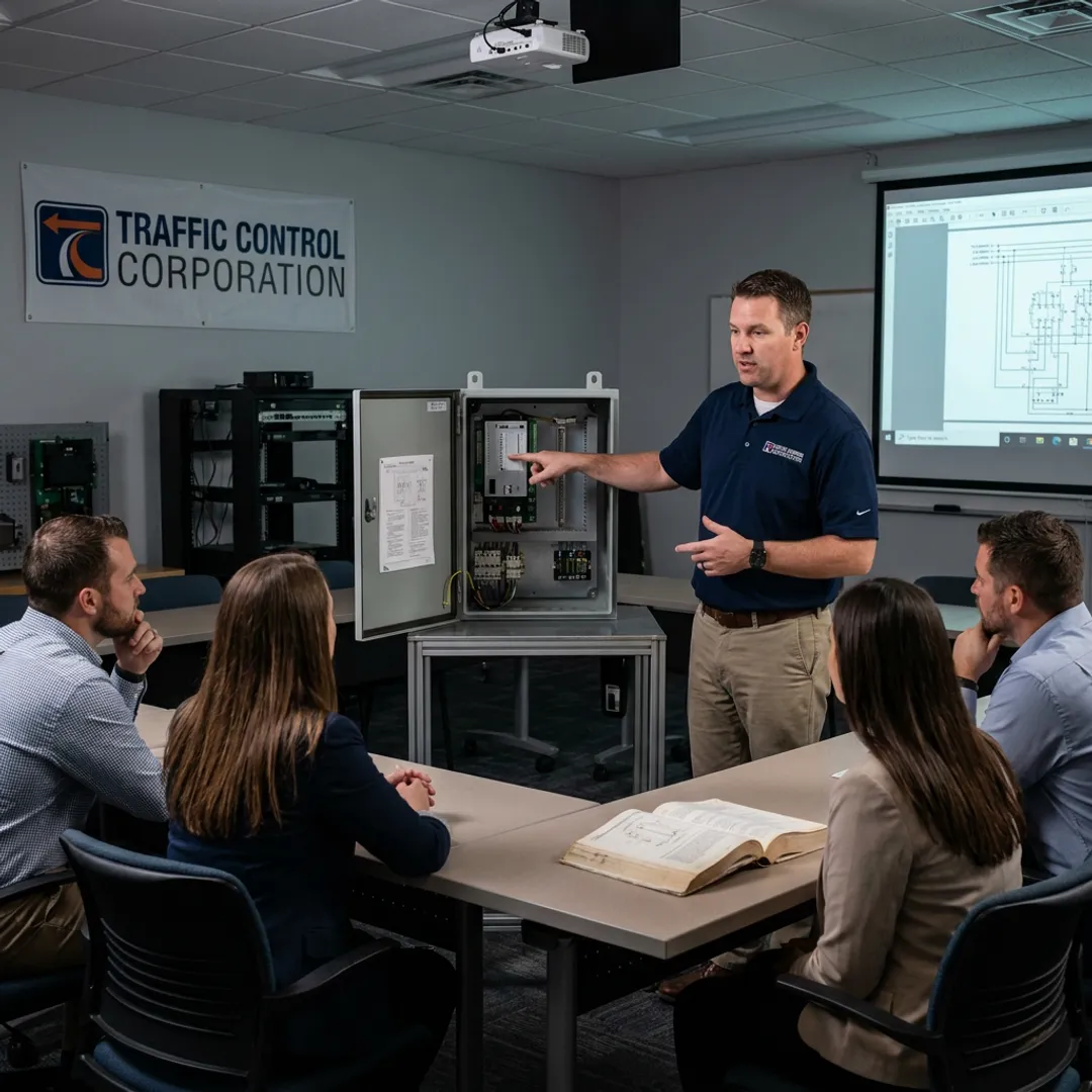Traffic control technician training with signal controller cabinet
