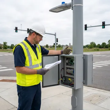 LED lighting contractor working on infrastructure lighting