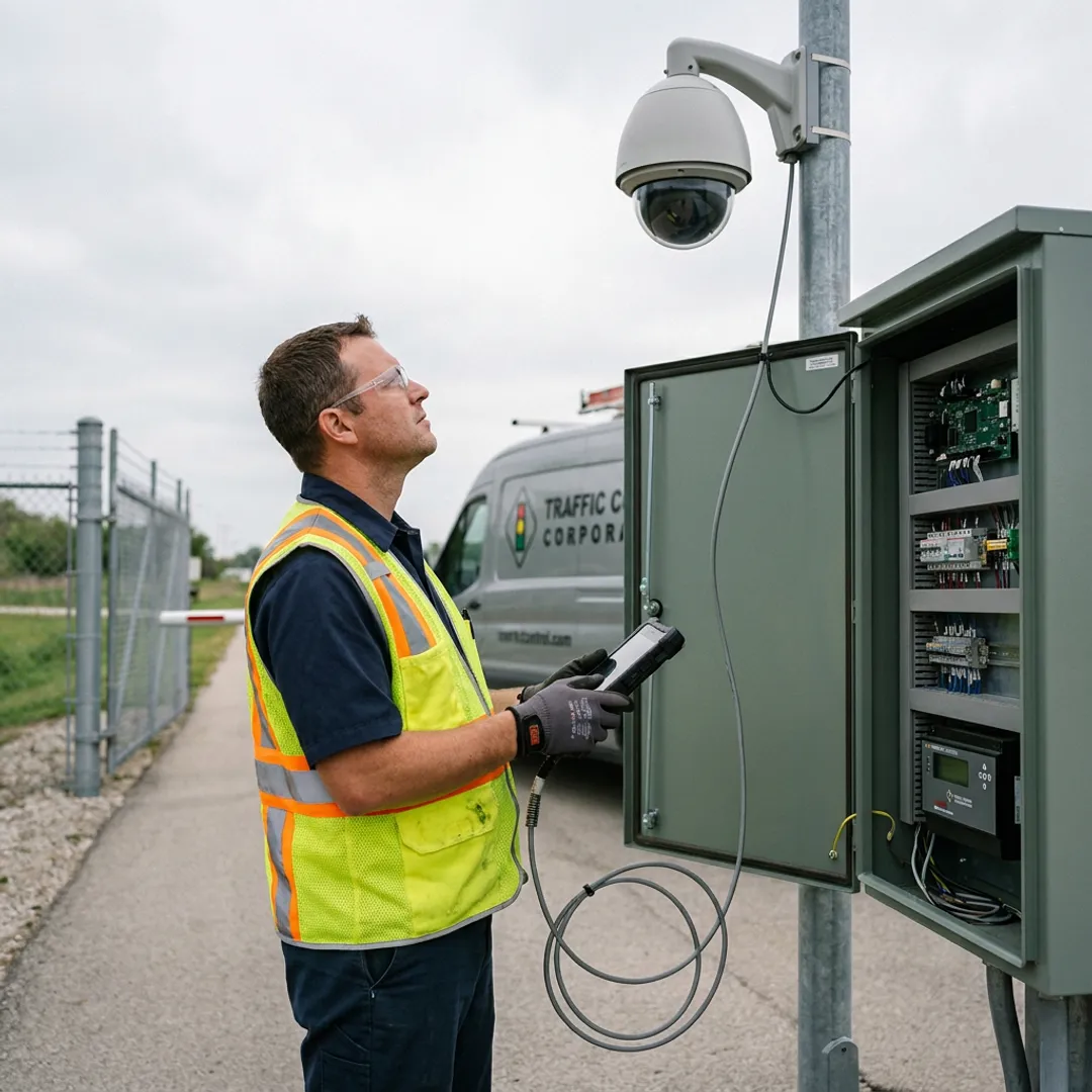 Technician commissioning an ITS camera system