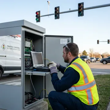 ITS traffic systems technician working at intersection