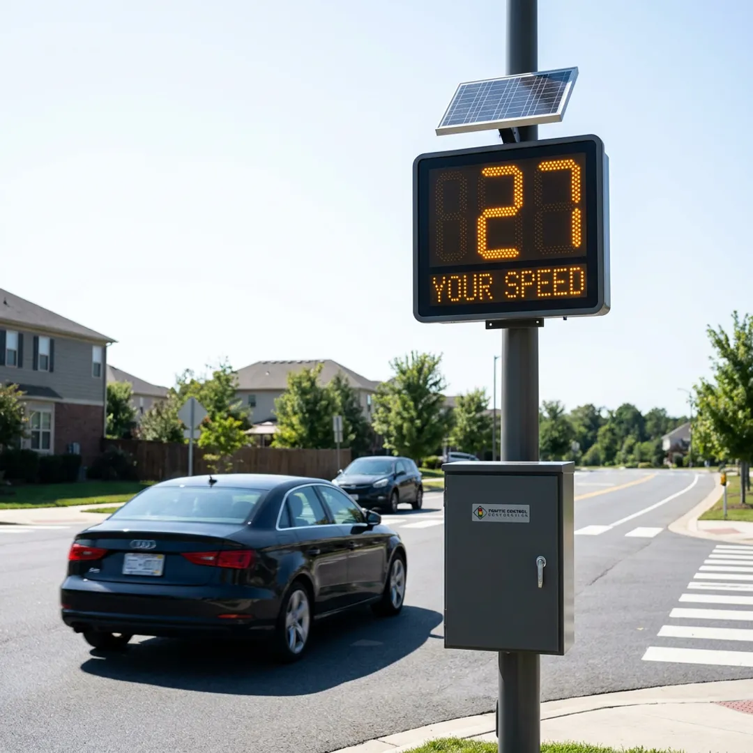 Radar speed sign displaying vehicle speed