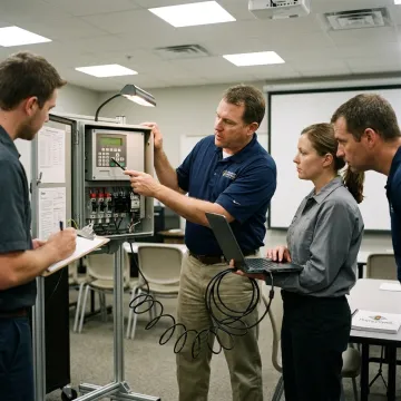 Traffic signal instructor training technicians on controller programming