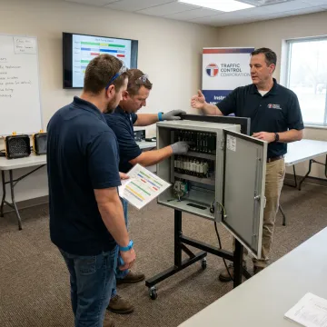 Traffic signal training session with controller cabinet equipment