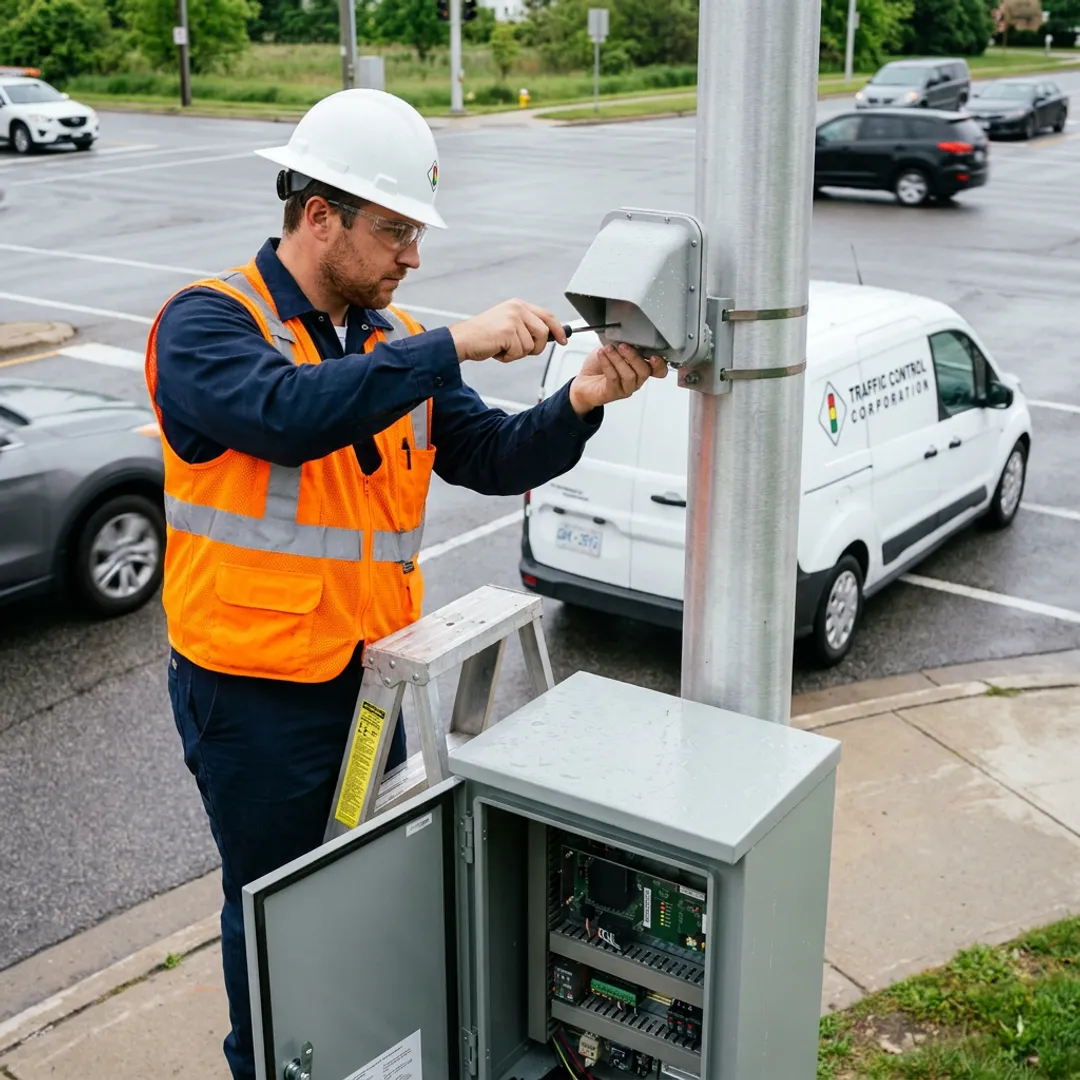 Technician commissioning traffic radar sensor