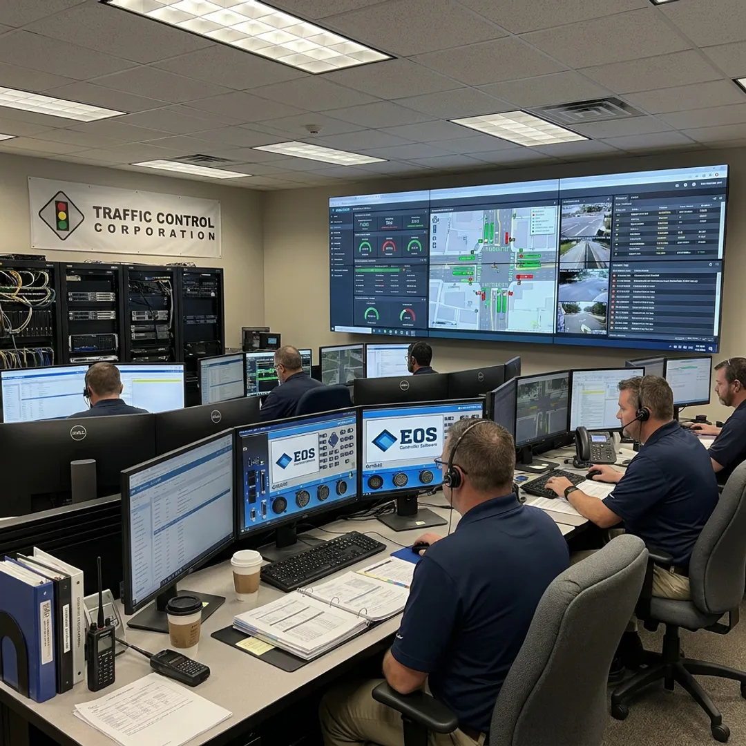 Traffic control software dashboard in operations center