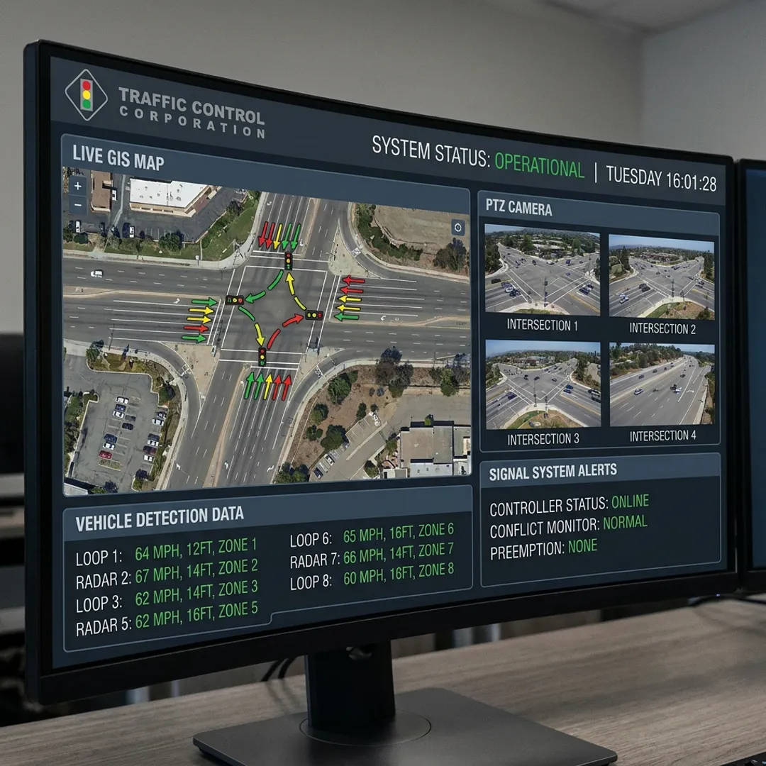 Traffic management dashboard with live intersection visualization