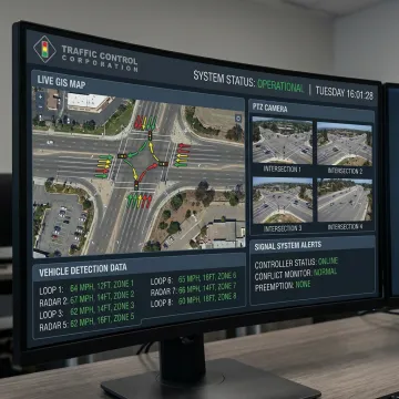 Traffic management dashboard with live intersection visualization