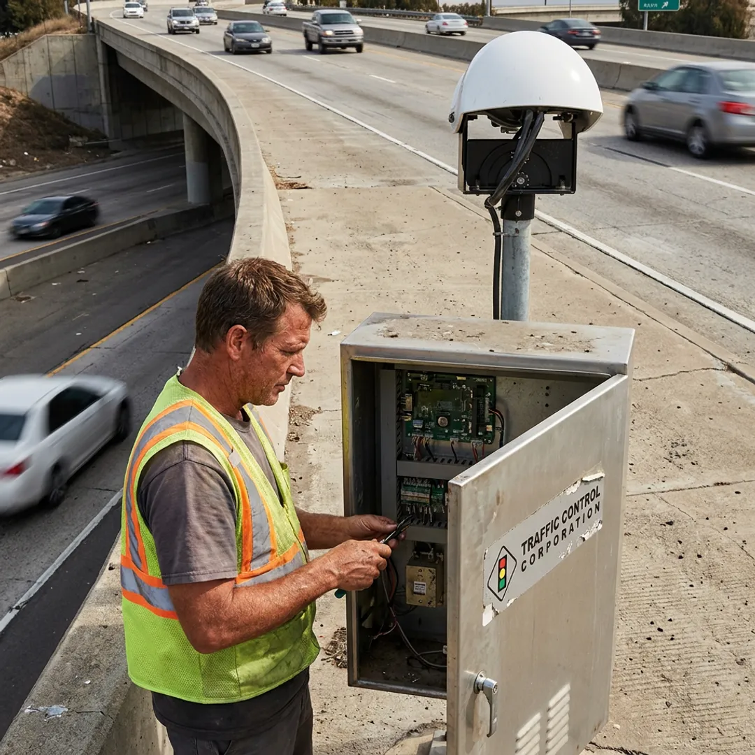 Technician commissioning roadway detection equipment