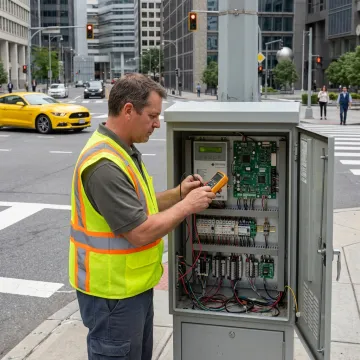 Technician testing emergency vehicle preemption equipment