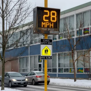 Radar speed sign displaying driver speed