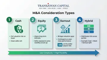 Four M&amp;A deal consideration types cash equity earnouts and hybrid structures compared