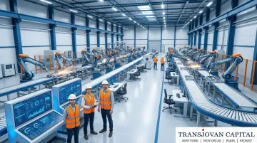 Automated robotic assembly line replacing manual labor in modern industrial manufacturing facility