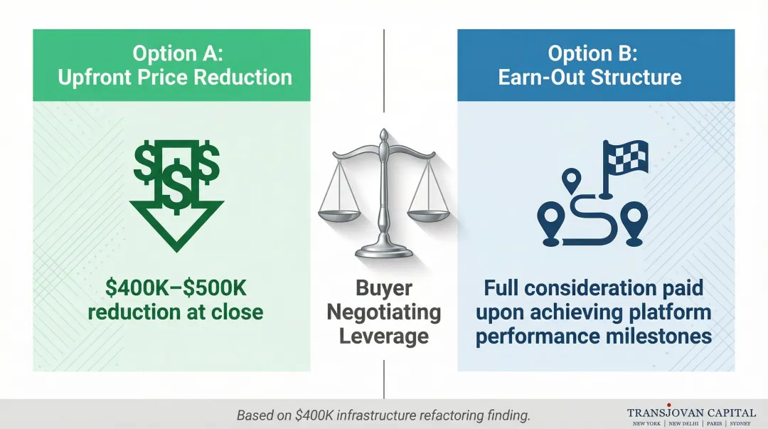 Two technology due diligence deal structure options purchase price reduction versus earn-out