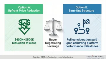 Two technology due diligence deal structure options purchase price reduction versus earn-out