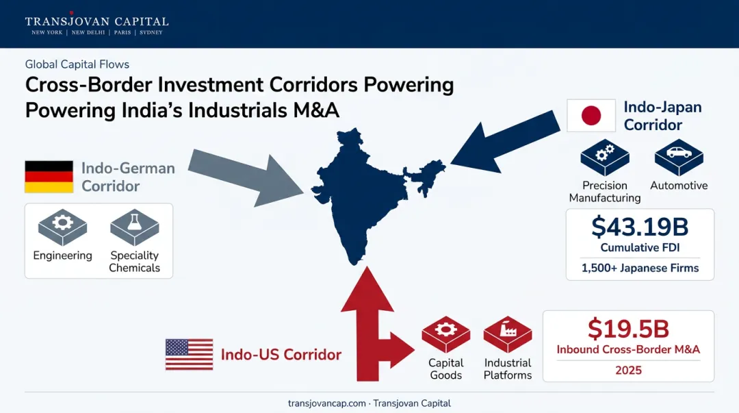 Three cross-border M&amp;A corridors driving Indian industrials consolidation infographic