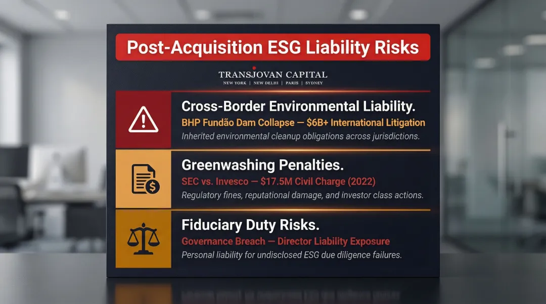 Three ESG post-acquisition liability risks greenwashing penalties and fiduciary duty exposure examples