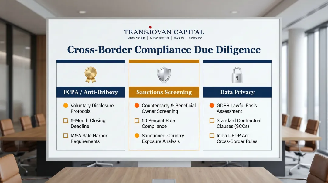 Cross-border M&A compliance trifecta FCPA sanctions and data privacy due diligence checklist