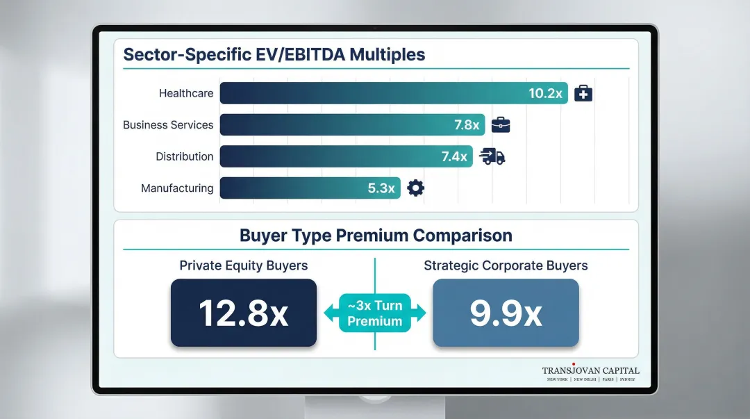 EBITDA valuation multiples by sector and buyer type comparison chart