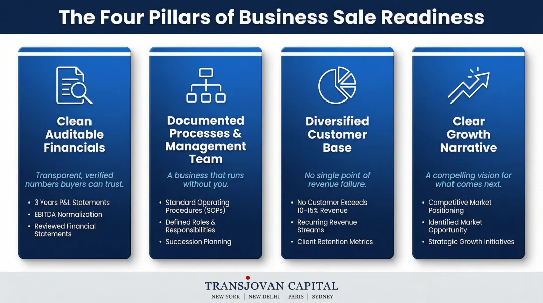 Four pillars of exit readiness framework for middle market business owners