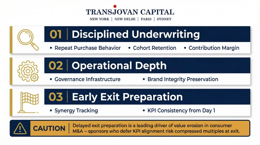 Three traits of outperforming consumer M&amp;A sponsors process framework infographic