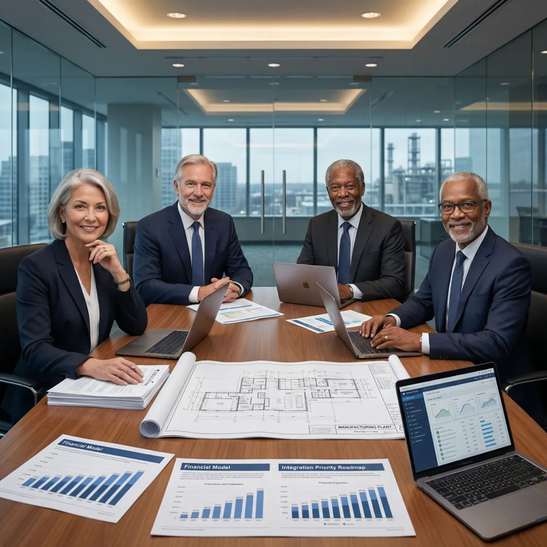 Manufacturing advisory discussion with industrial growth planning documents