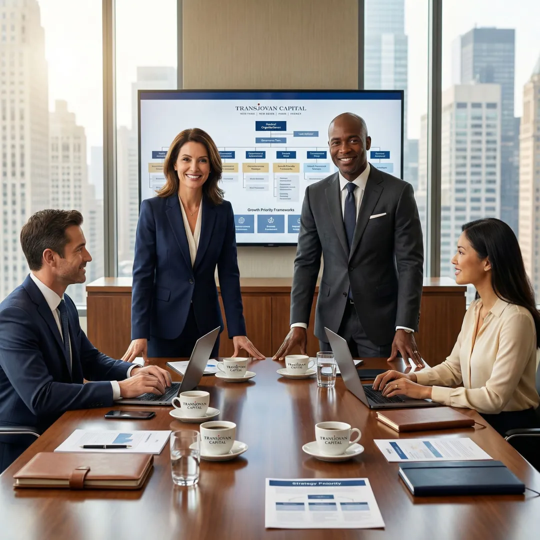 Joint venture planning session with advisors