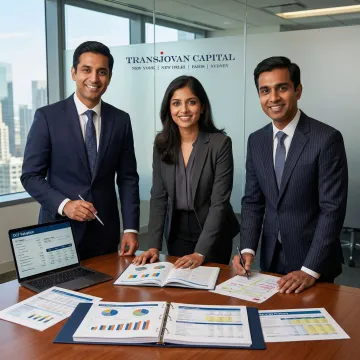 Financial advisory team analyzing acquisition data