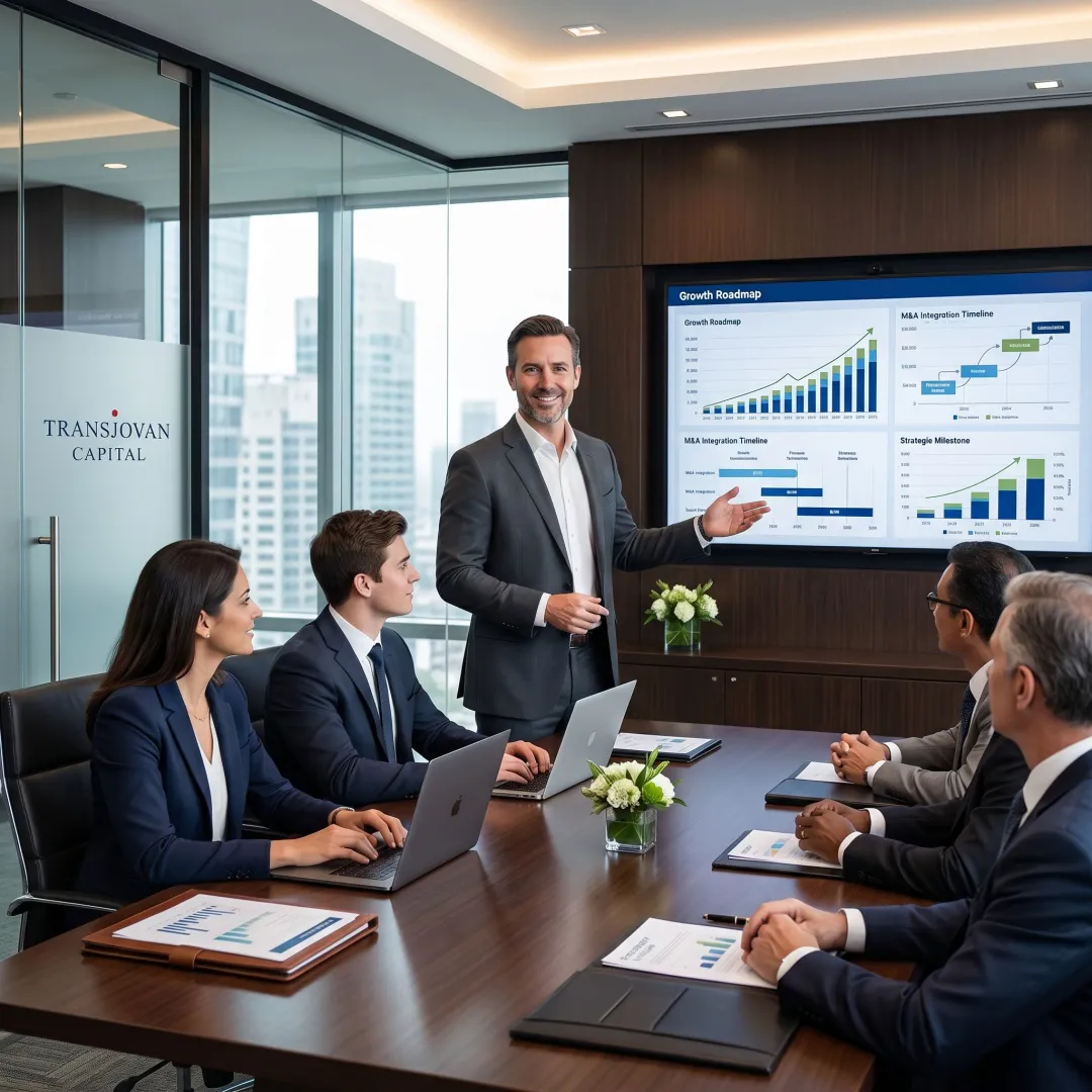 Advisors presenting a corporate growth strategy
