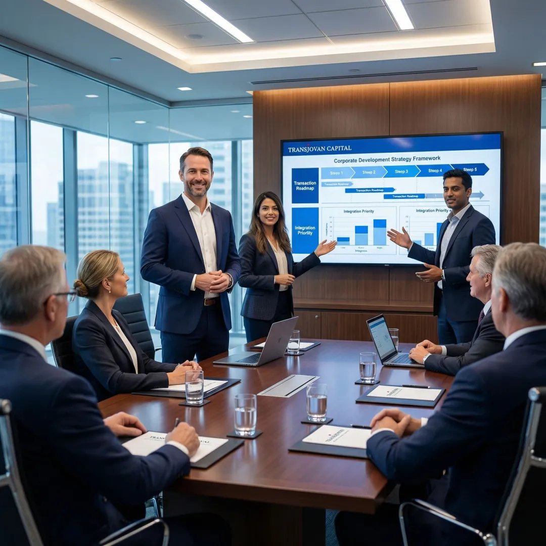 Consultants presenting growth strategy to executives