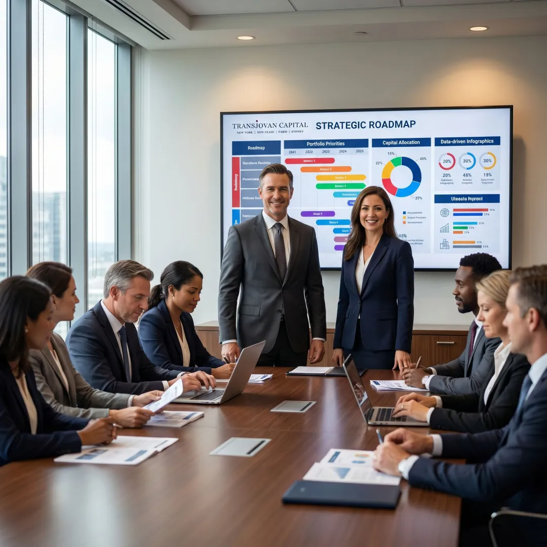 Advisors presenting corporate growth strategy