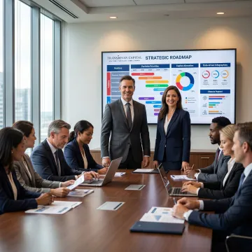 Advisors presenting corporate growth strategy