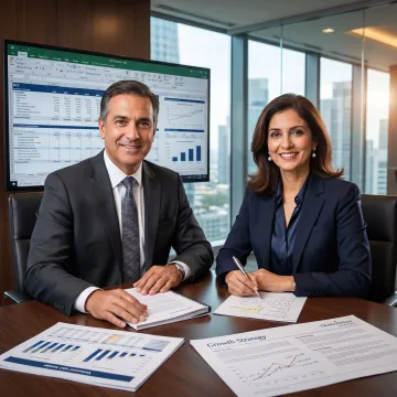 Advisors reviewing M&A strategy and valuation materials