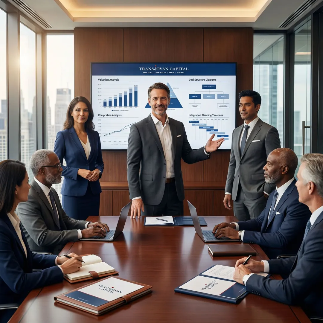Advisors discussing merger and acquisition strategy