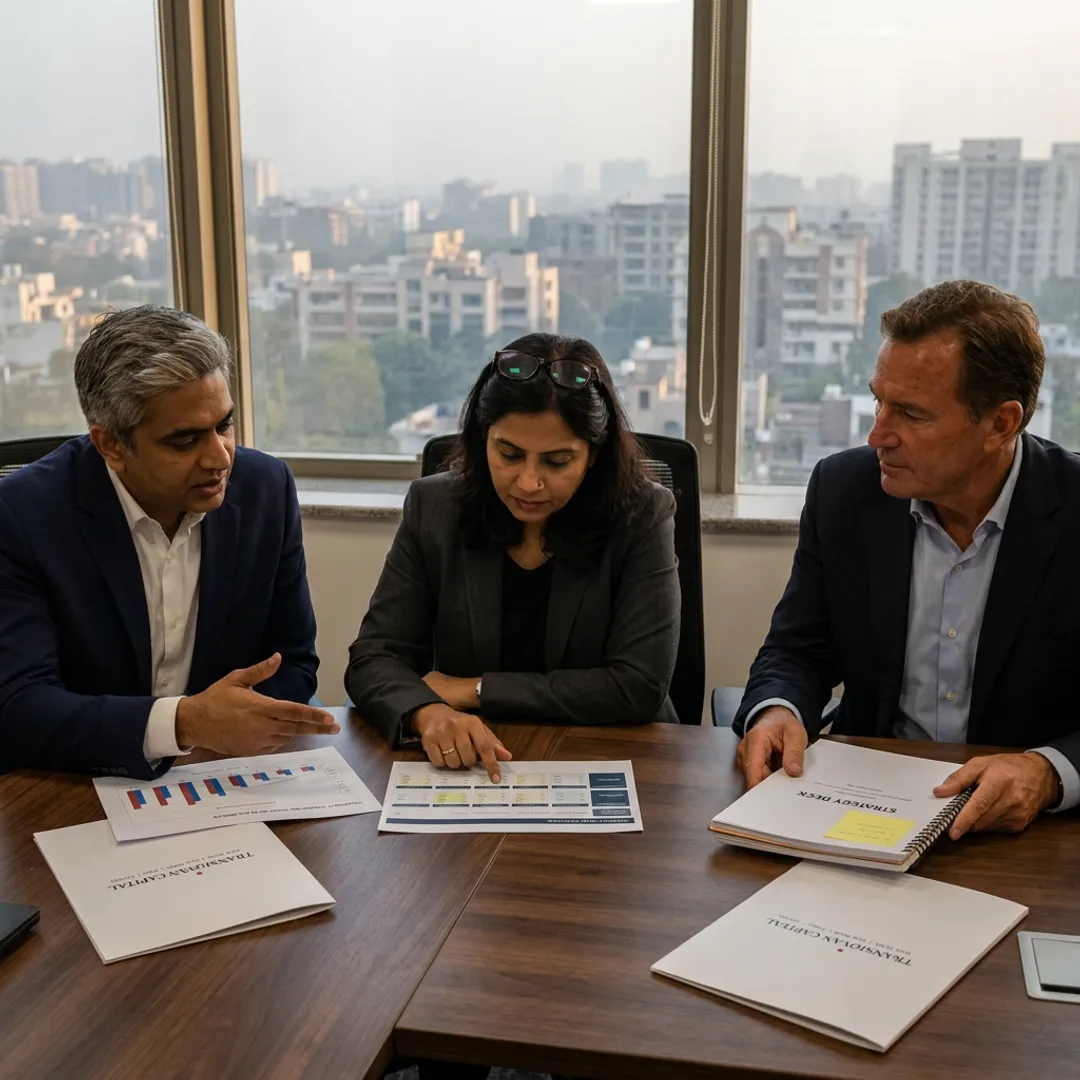 Consultants reviewing financial services growth strategy