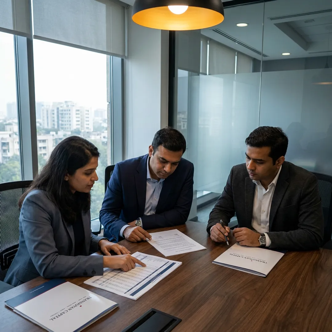 Advisors reviewing investment materials with deeptech founders