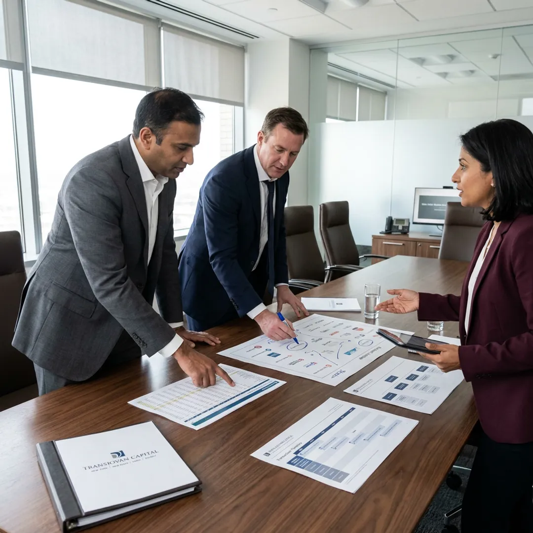 Corporate advisors reviewing engineering growth strategy