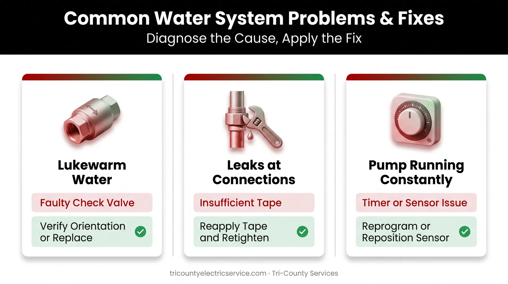 Three common recirculation pump problems with causes and fixes comparison chart