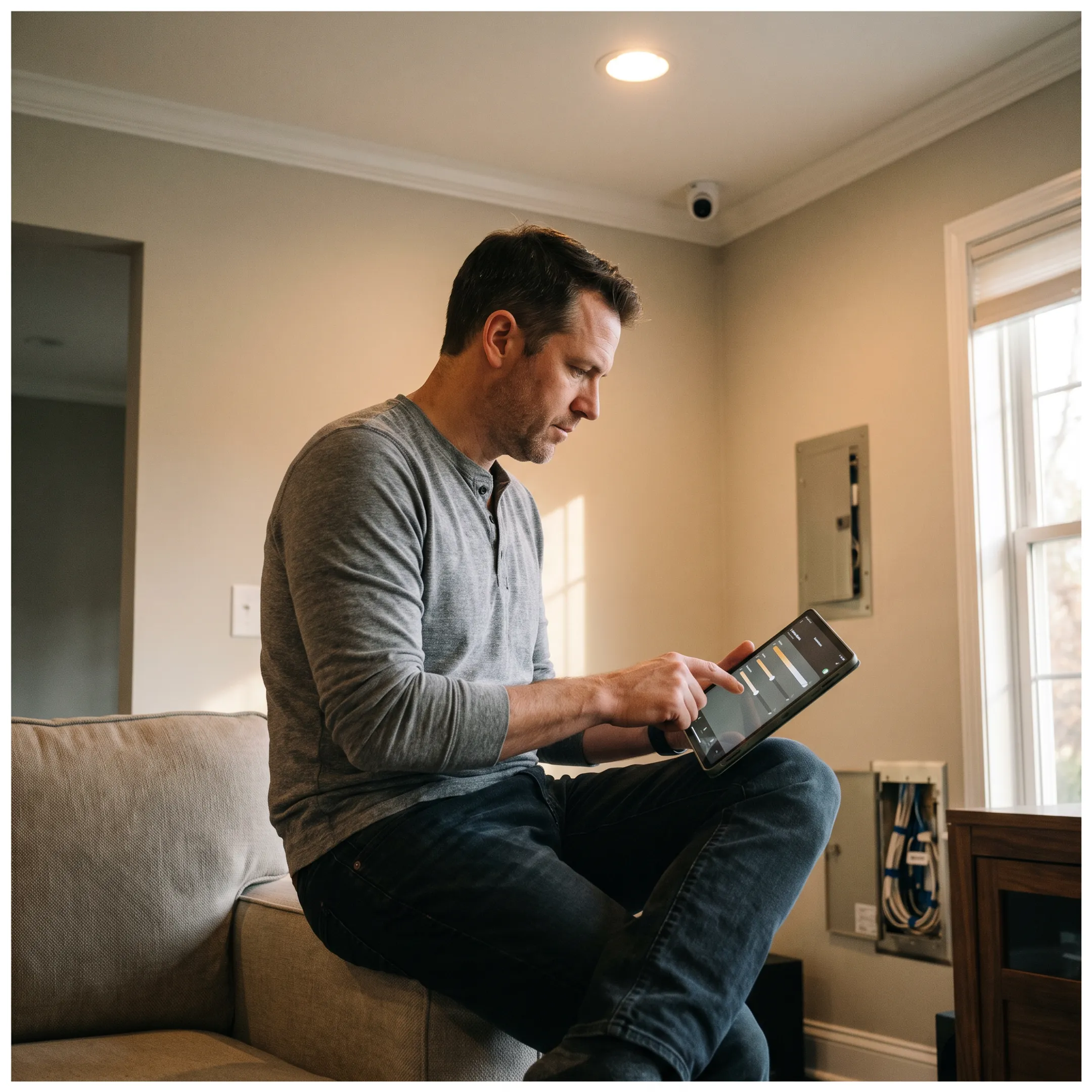 Smart lighting and security controls in a home