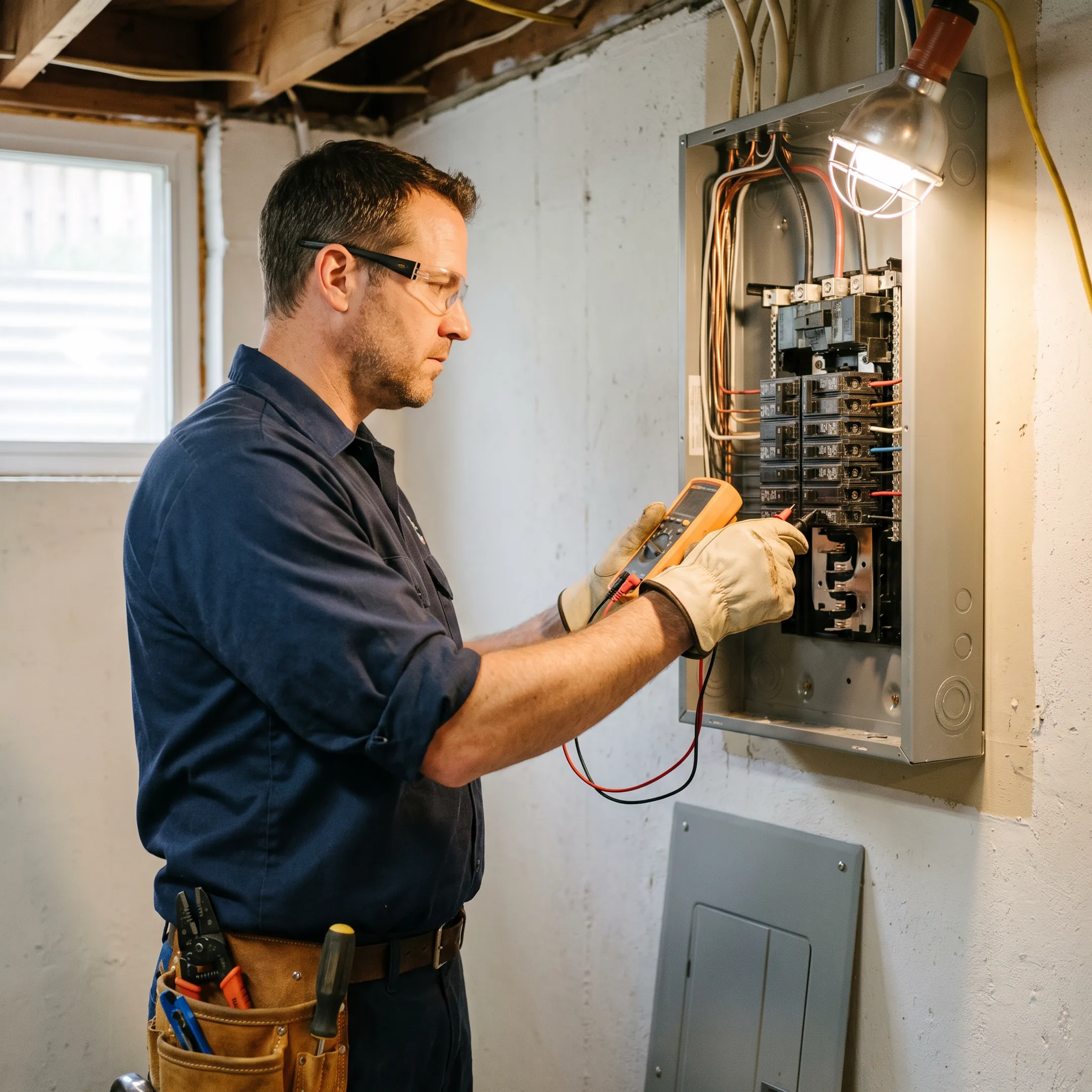 Electrician testing newly installed electrical wiring
