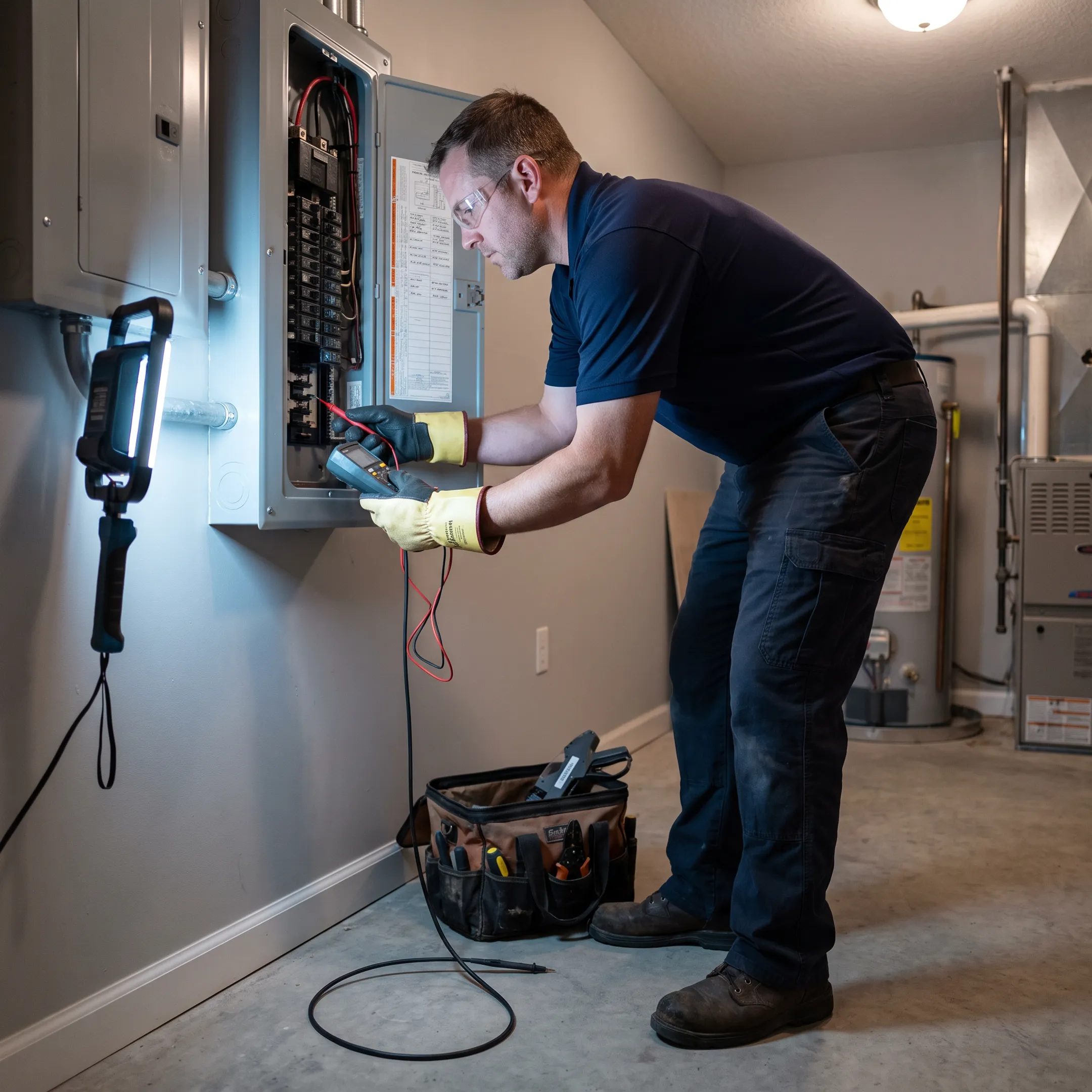 Plumber inspecting household pipes