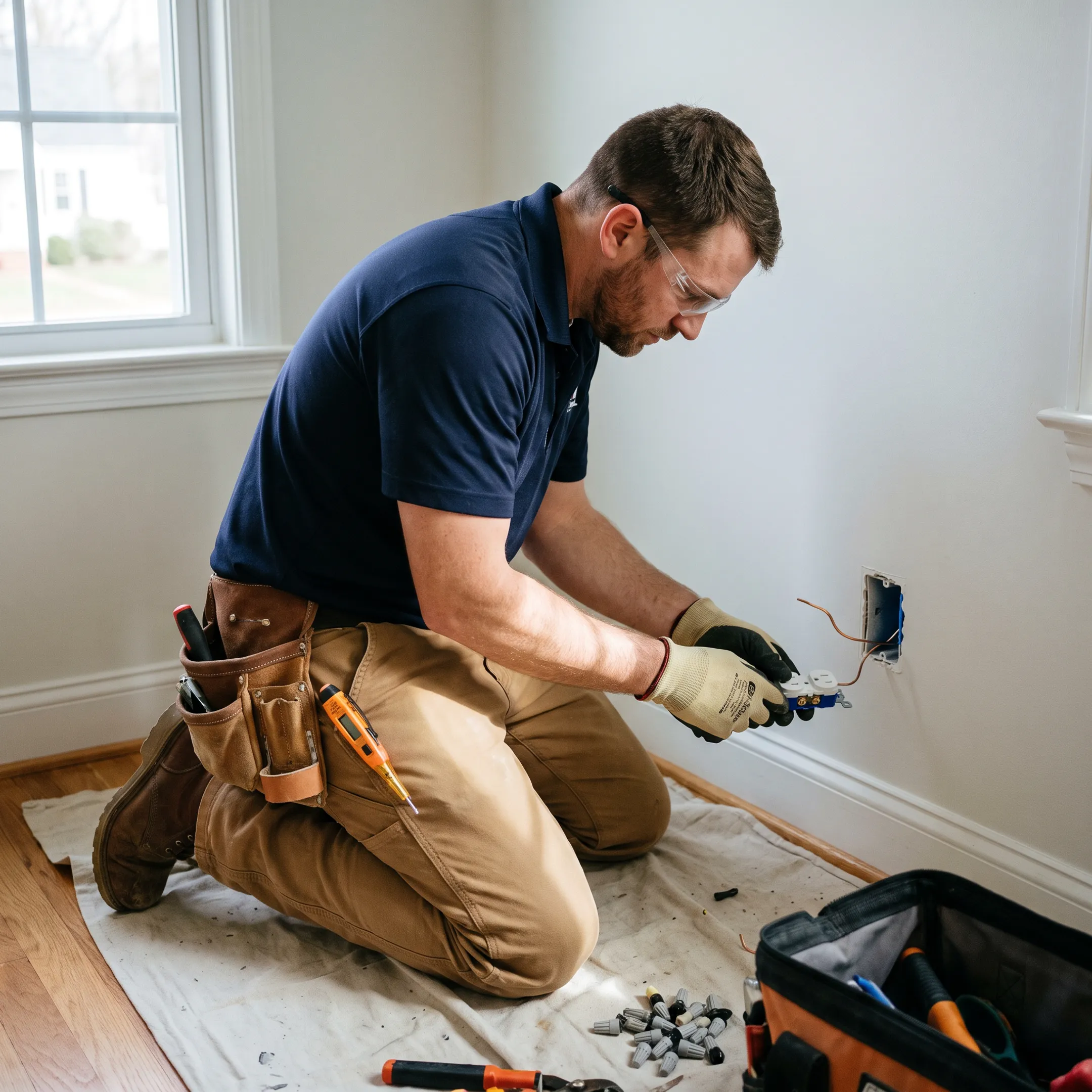 Electrician installing a modern electrical outlet