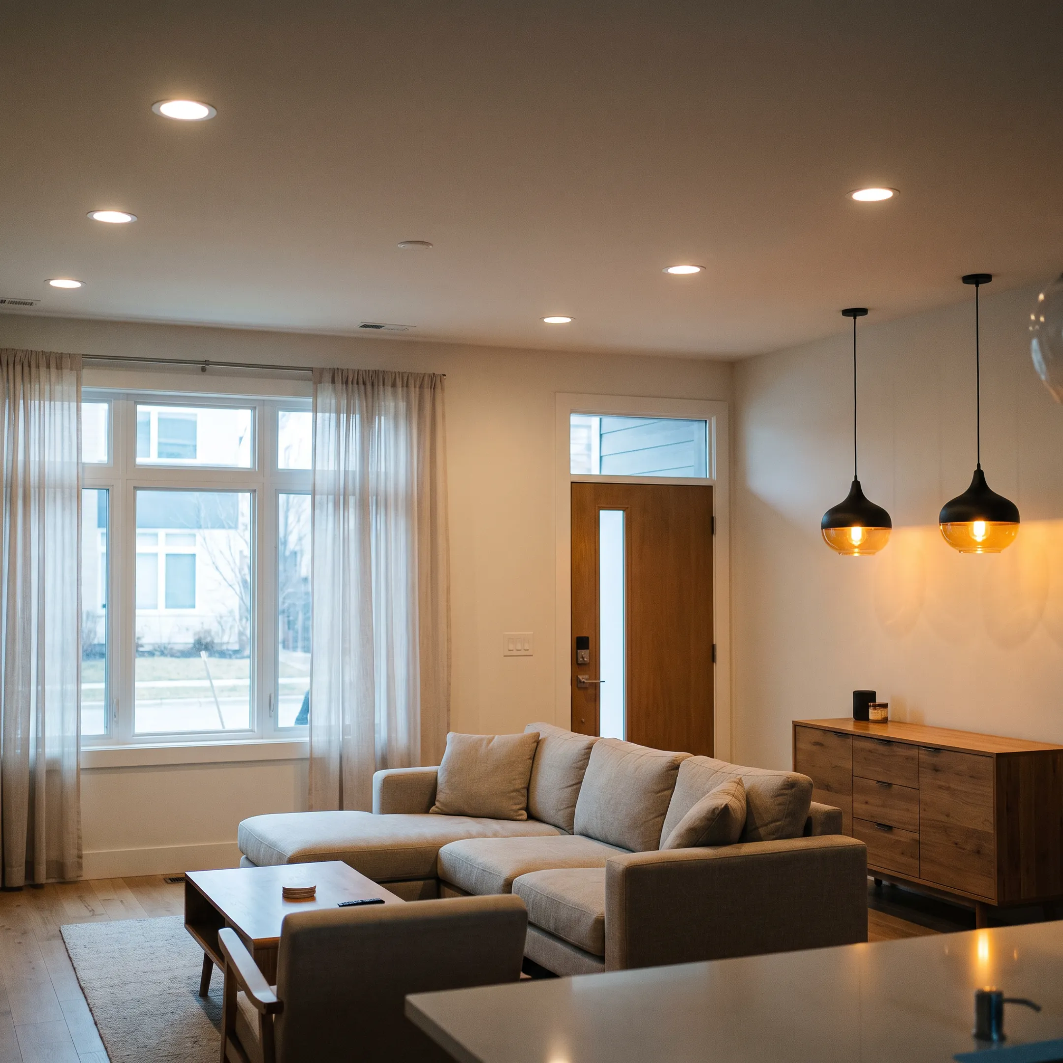 Modern recessed lighting in a living room
