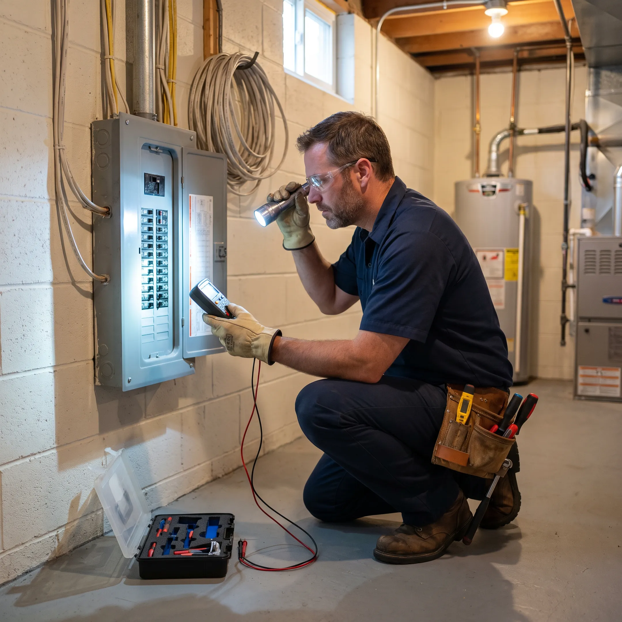 Plumber inspecting residential pipes