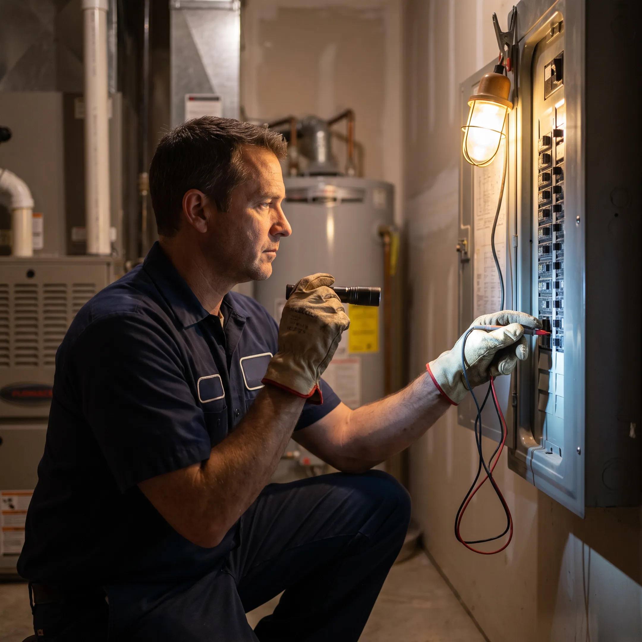 Plumber inspecting an emergency water leak