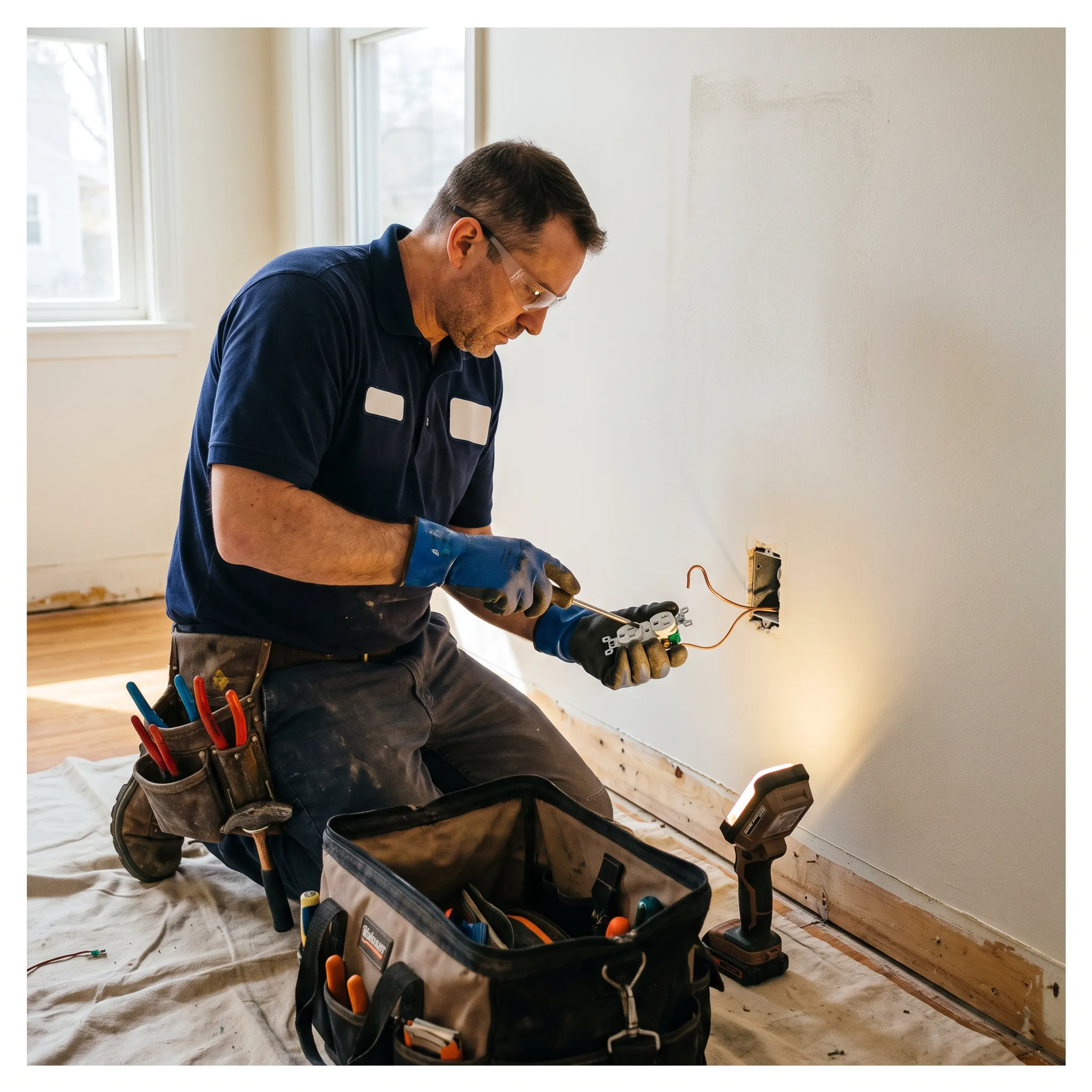 Electrician installing a new residential outlet
