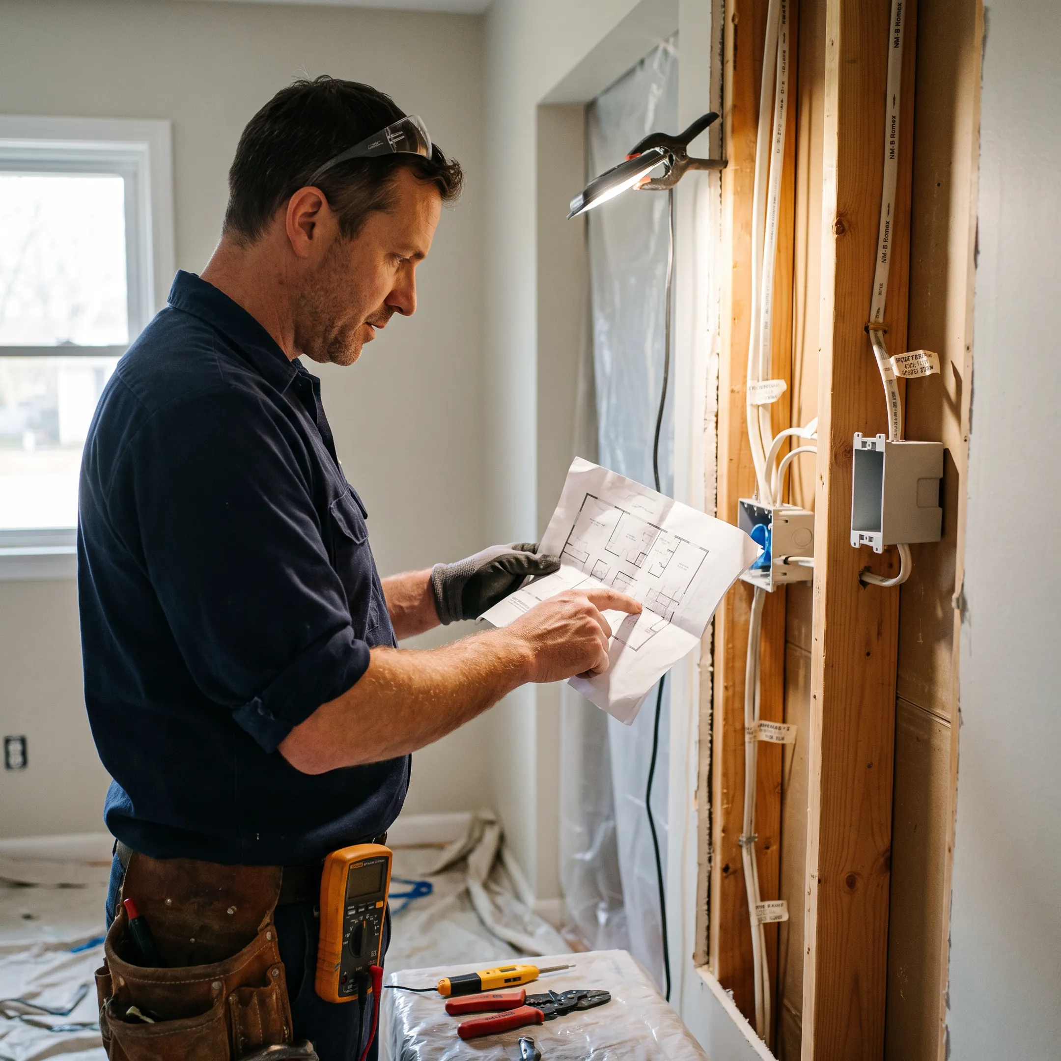 Electrician planning renovation wiring